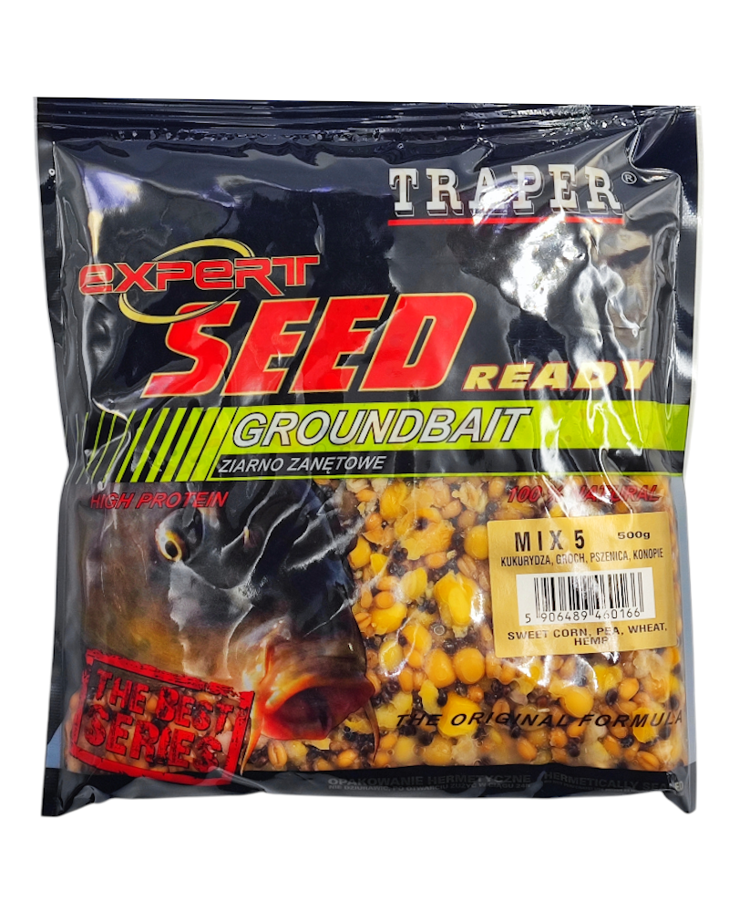 Ziarno Zanętowe Traper Mix 5 Kukurydza Groch Pszenica Konopie 500g