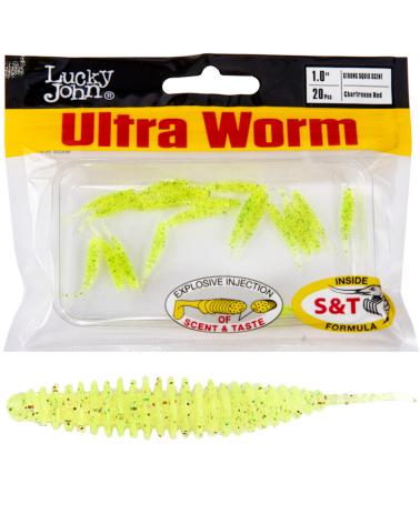 Guma Robak Lucky John Ultraworm 1.0'' 2.54cm S15 Chartreuse Red 20szt.
