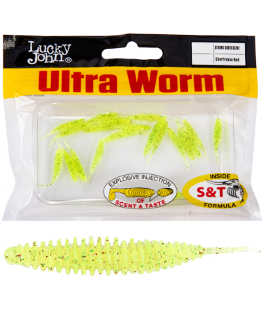 Guma Robak Lucky John Ultraworm 2.0'' 5cm S15 Chartreuse Red 9szt.