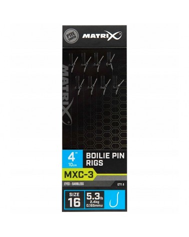 Przypony Matrix MXC-3 16 0.165mm 10cm Boilie Pins Rigs Barbless 8szt.