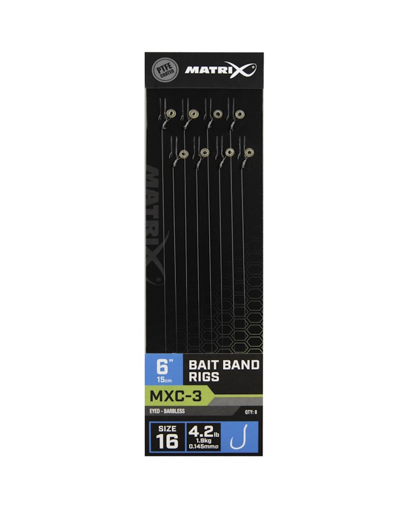 Przypony Matrix MXC-3 16 0.145mm 15cm Bait Band Rigs Barbless 8szt.