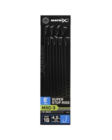 Haczyki Z Przyponem Matrix MXC-3 16 0.145mm Super Stop Rigs Barbless 15cm