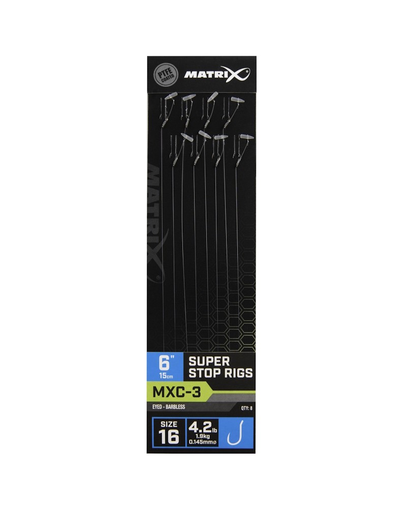 Haczyki Z Przyponem Matrix MXC-3 16 0.145mm Super Stop Rigs Barbless 15cm