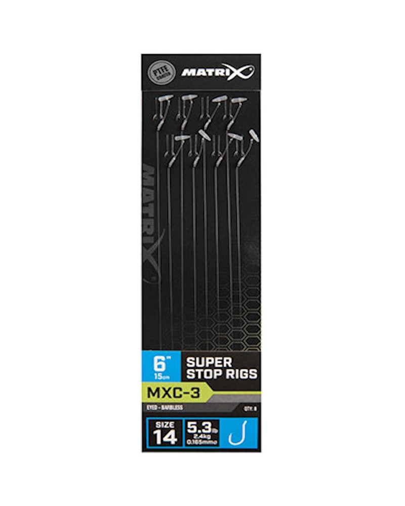 Haczyki Z Przyponem Matrix MXC-3 14 0.165mm Super Stop Rigs Barbless 15cm 8szt.