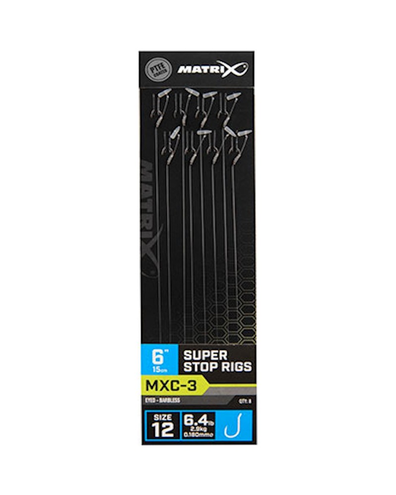 Haczyki Z Przyponem Matrix MXC-3 12 0.18mm Super Stop Rigs Barbless 15cm 8szt.