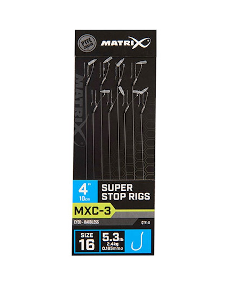 Haczyki Z Przyponem Matrix MXC-3 16 0.165mm Super Stop Rigs Barbless 10cm 8szt.