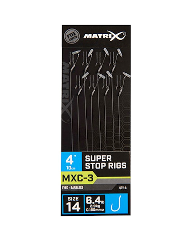 Haczyki Z Przyponem Matrix MXC-3 14 0.18mm Super Stop Rigs Barbless 10cm 8szt.