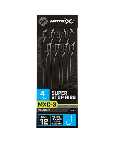 Haczyki Z Przyponem Matrix MXC-3 12 0.20mm Super Stop Rigs Barbless 10cm 8szt.