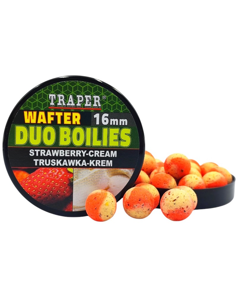 Kulki Proteinowe Traper Wafter Duo Boilies Truskawka/Krem Strawberry/Cream 16mm 40g