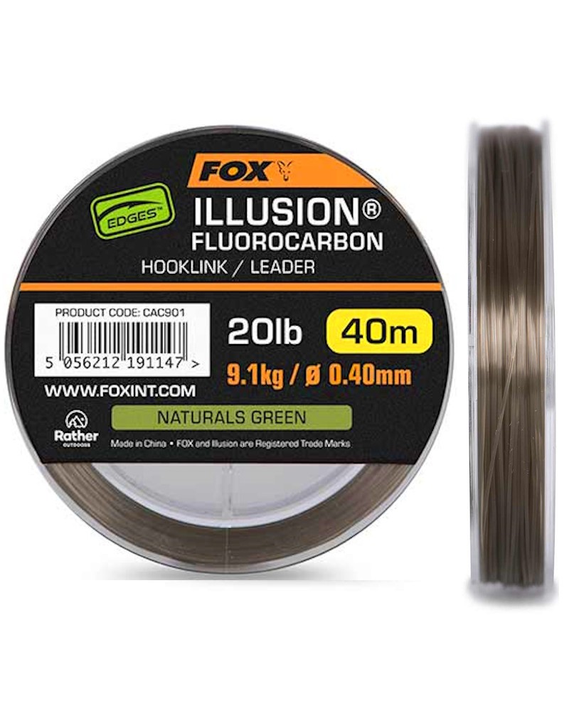 Fluorocarbon Fox Edges Illusion Leader 20lb 9.1kg 0.40mm 40m Naturals Green