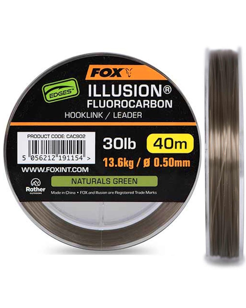 Fluorocarbon Fox Edges Illusion Leader 30lb 13.6kg 0.50mm 40m Naturals Green