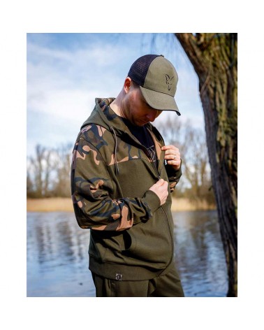 Bluza Wędkarska Rozpinana Z Kapturem Fox LW Khaki/Camo Split Zip Hoody