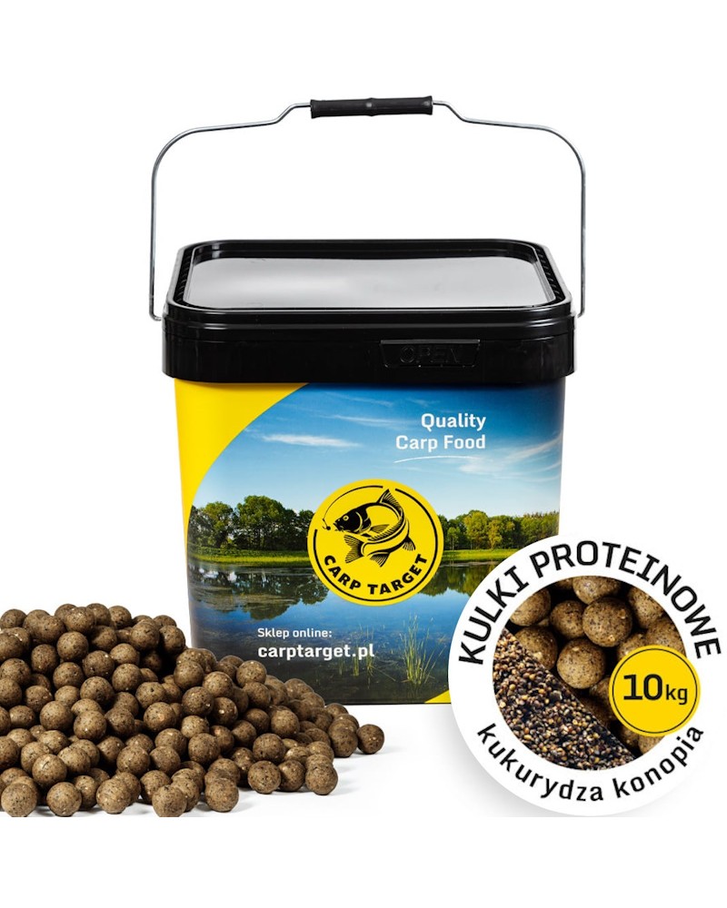 Kulki Proteinowe Zanętowe Carp Target Kukurydza Konopie Sweetcorn Hemp 20mm 10kg Wiadro 17L