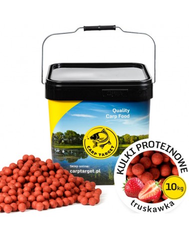 Kulki Proteinowe Zanętowe Carp Target Truskawka Strawberry 20mm 10kg Wiadro 17L