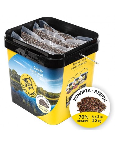 Mix Ziaren Carp Target Na Karpia Konopie Rzepik Mix Ziaren 12kg (4x3kg) Wiadro 17L