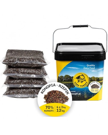 Mix Ziaren Carp Target Na Karpia Konopie Rzepik Mix Ziaren 12kg (4x3kg) Wiadro 17L