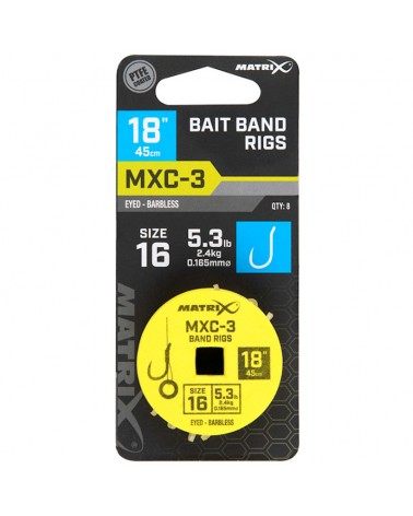 Przypony Z Gumką Matrix MXC-3 Barbless Nr 16 0.165mm 45cm 18'' Bait Band Rigs 8szt.