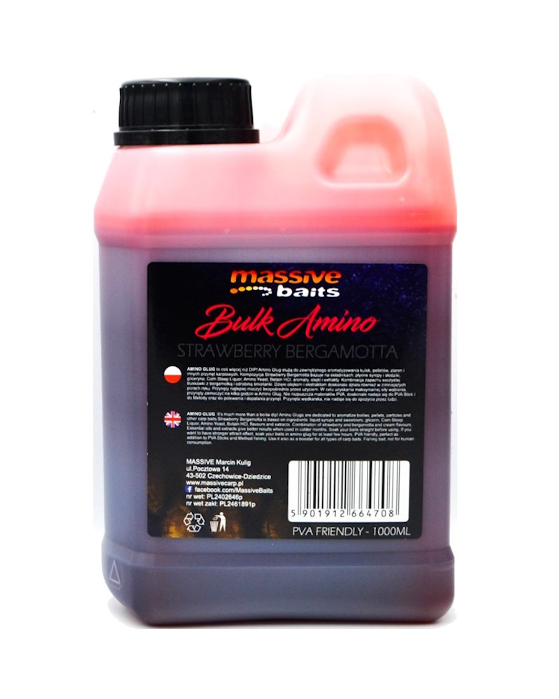 Zalewa Massive Baits Liquids Bulk Amino Strawberry Truskawka Bergamotta 1000ml