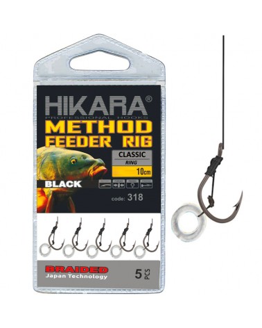 Przypon Method Feeder Traper Hikara Classic Z Gumką 25lbs Plecionka 5szt.