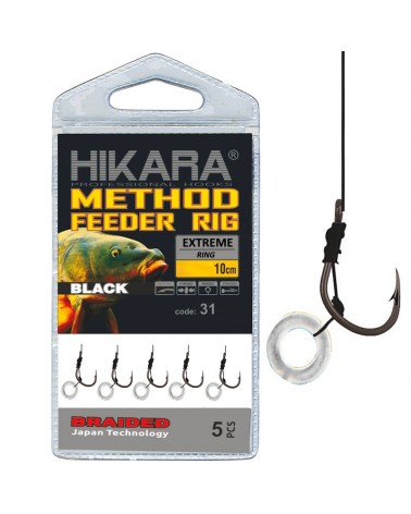 Przypon Method Feeder Traper Hikara Extreme Z Gumką 25lbs Plecionka 5szt.