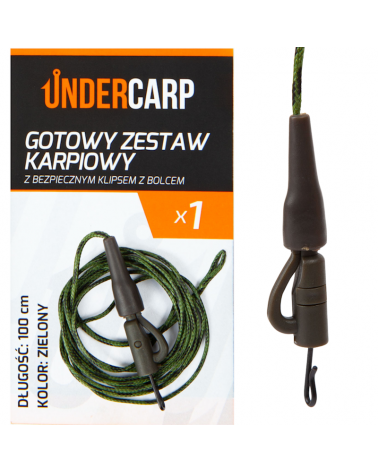 Gotowy Zestaw Karpiowy Undercarp Leadcore Z Bezpiecznym Klipsem Z Bolcem Zielony 100cm 1szt.