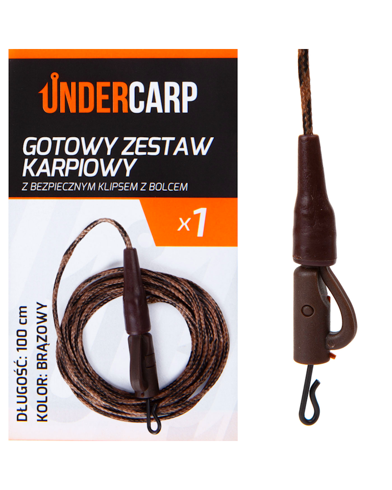 Gotowy Zestaw Karpiowy Undercarp Leadcore Z Bezpiecznym Klipsem Z Bolcem Brązowy 100cm 1szt.