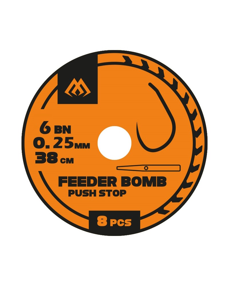Przypon Mikado Feeder Bomb Z Push Stopem Hak Bez Zadziora Nr 6 Żyłka 0.25mm 38cm op.8szt.