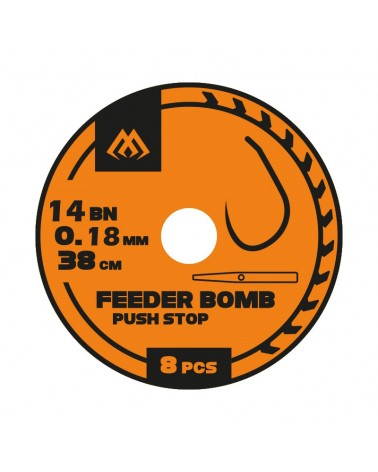 Przypon Mikado Feeder Bomb Z Push Stopem Hak Bez Zadziora Nr 14 Żyłka 0.18mm 38cm op.8szt.
