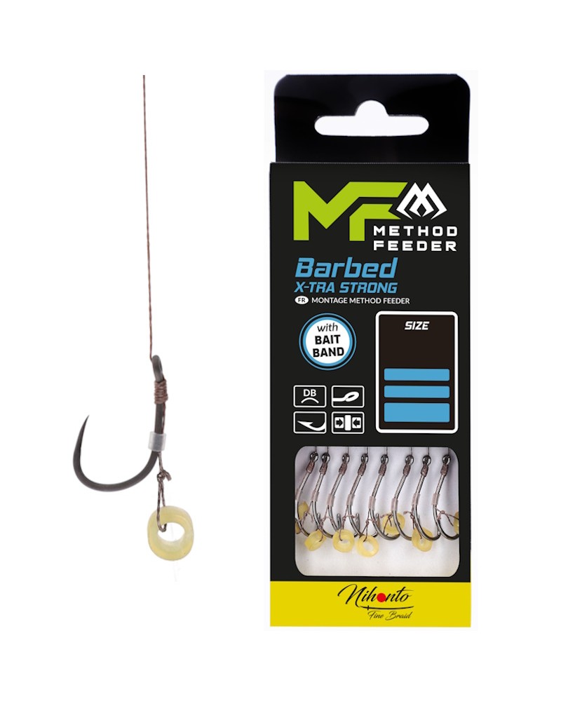 Przypon Mikado Method Feeder Z Gumką Hak Bez Zadziora Nr 12 DB Plecionka 0.12mm 10cm op.8szt.