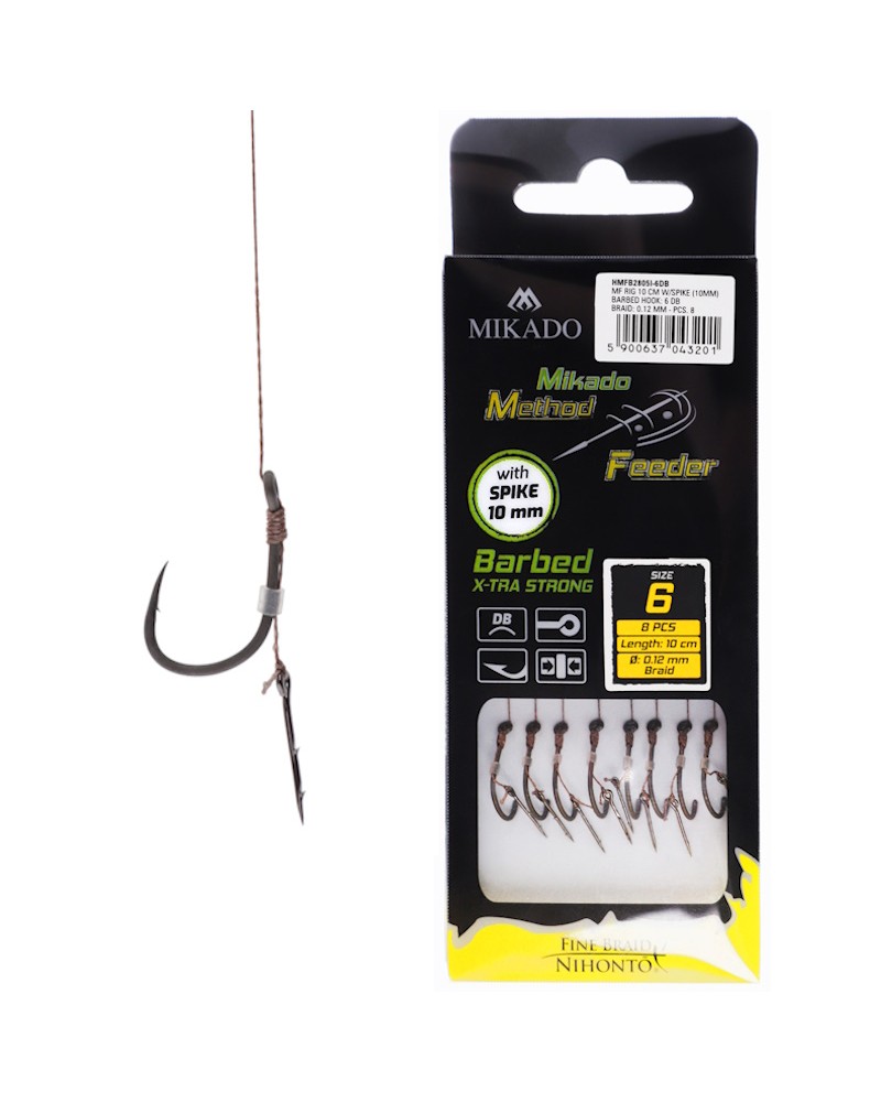Przypon Mikado Method Feeder Z Igłą Hak Z Zadziorem Nr 8 DB Plecionka 0.12mm 10cm op.8szt.