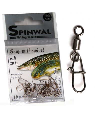 Agrafka Spinningowa Z Krętlikiem Spinwal Snap With Swivel Nr 8 20kg 10szt.
