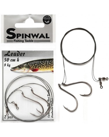 Przypon Spinningowy Spinwal Leader Wolframowy 50cm 9kg Z Hakiem 2/0 2szt.