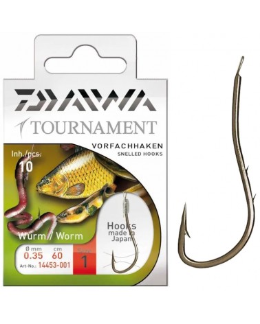 Haczyki Z Przyponem Daiwa Tournament Worm Czerwony Robak Nr 1 0.35mm 60cm 10szt.