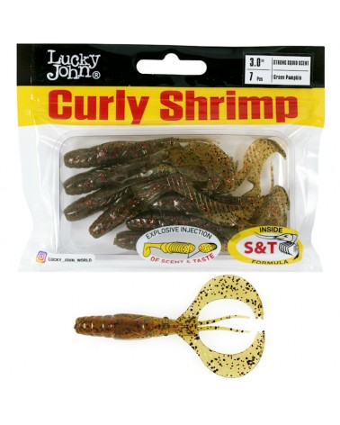 Guma Robak Lucky John Curly Shrimp 3.0'' 7.62cm 3.3g PA03 Green Pumpkin 7szt.