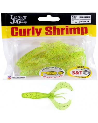 Guma Robak Lucky John Curly Shrimp 3.0'' 7.62cm 3.3g S15 Chartreuse Red 7szt.
