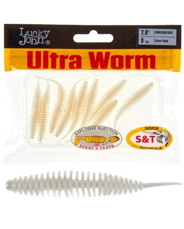 Guma Robak Lucky John Ultraworm 1.4'' 3.55cm 026 Pearl 12szt.