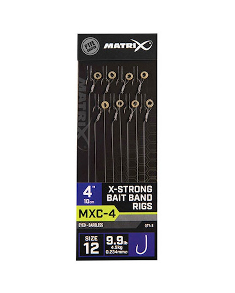 Przypony Z Gumką Matrix MXC-4 X-Strong Bait Band Rigs Barbless 4" 10cm 12 0.234mm 8szt.