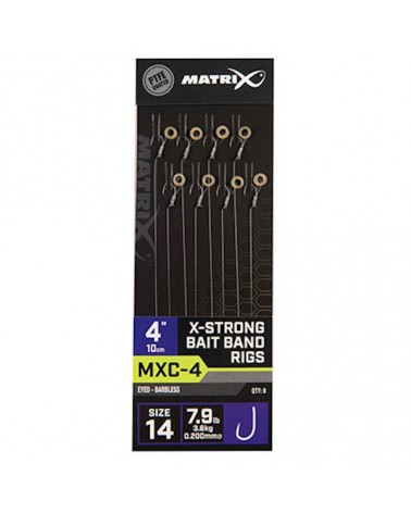 Przypony Z Gumką Matrix MXC-4 X-Strong Bait Band Rigs Barbless 4" 10cm 14 0.20mm 8szt.