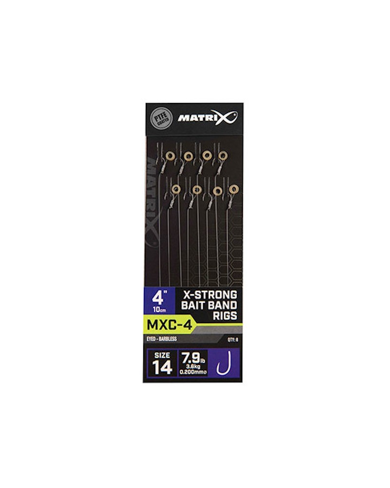 Przypony Z Gumką Matrix MXC-4 X-Strong Bait Band Rigs Barbless 4" 10cm 14 0.20mm 8szt.