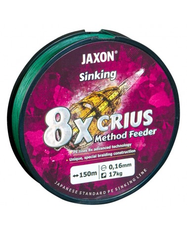 Plecionka Jaxon Crius 8x Method Feeder Sinking 0.16mm Ryby Do 17kg 150m Ciemnozielona
