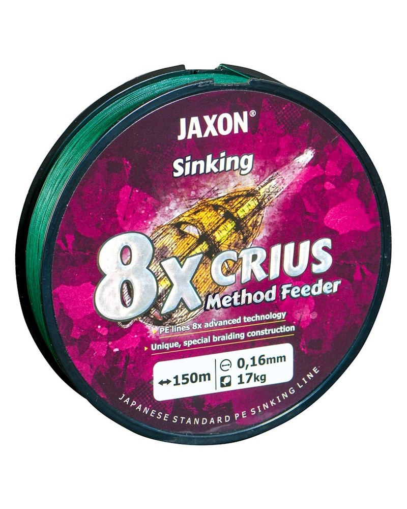 Plecionka Jaxon Crius 8x Method Feeder Sinking 0.16mm Ryby Do 17kg 150m Ciemnozielona