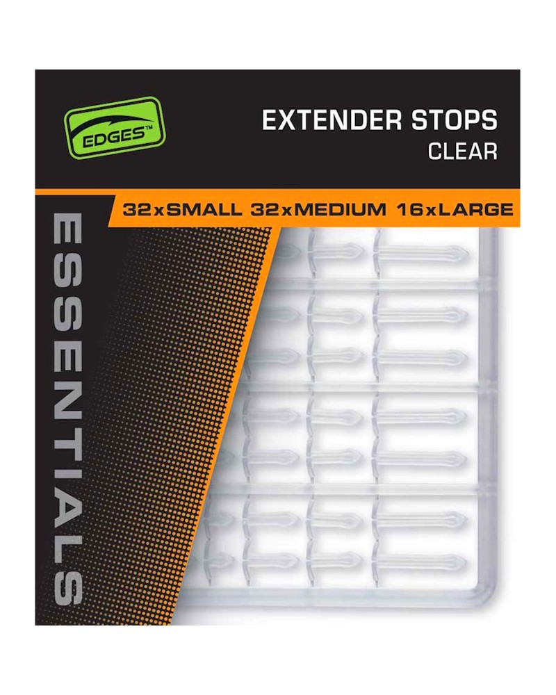 Stopery Wydłużające Włos Do Kulek Przynęt Fox Edges Extender Stops Clear S M L 32+32+16szt.