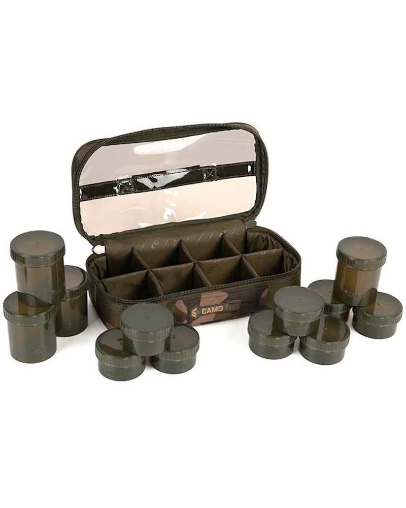 Torba Z Zestawem Pojemników Na Pzynęty Fox Camolite 12 Pot Hookbait Case 32.5x16.5x9.5cm