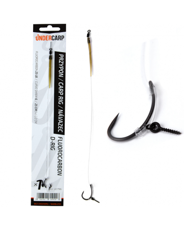 Przypon Karpiowy Fluorocarbon Undercarp D-Rig Bezzadziorowy Nr 6 25lbs 25cm Curve Shank 1szt.