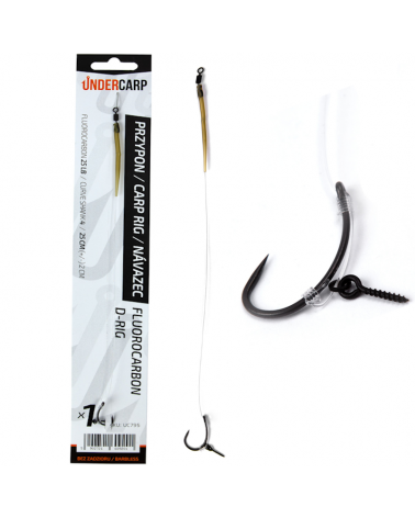 Przypon Karpiowy Fluorocarbon Undercarp D-Rig Bezzadziorowy Nr 4 25lbs 25cm Curve Shank 1szt.