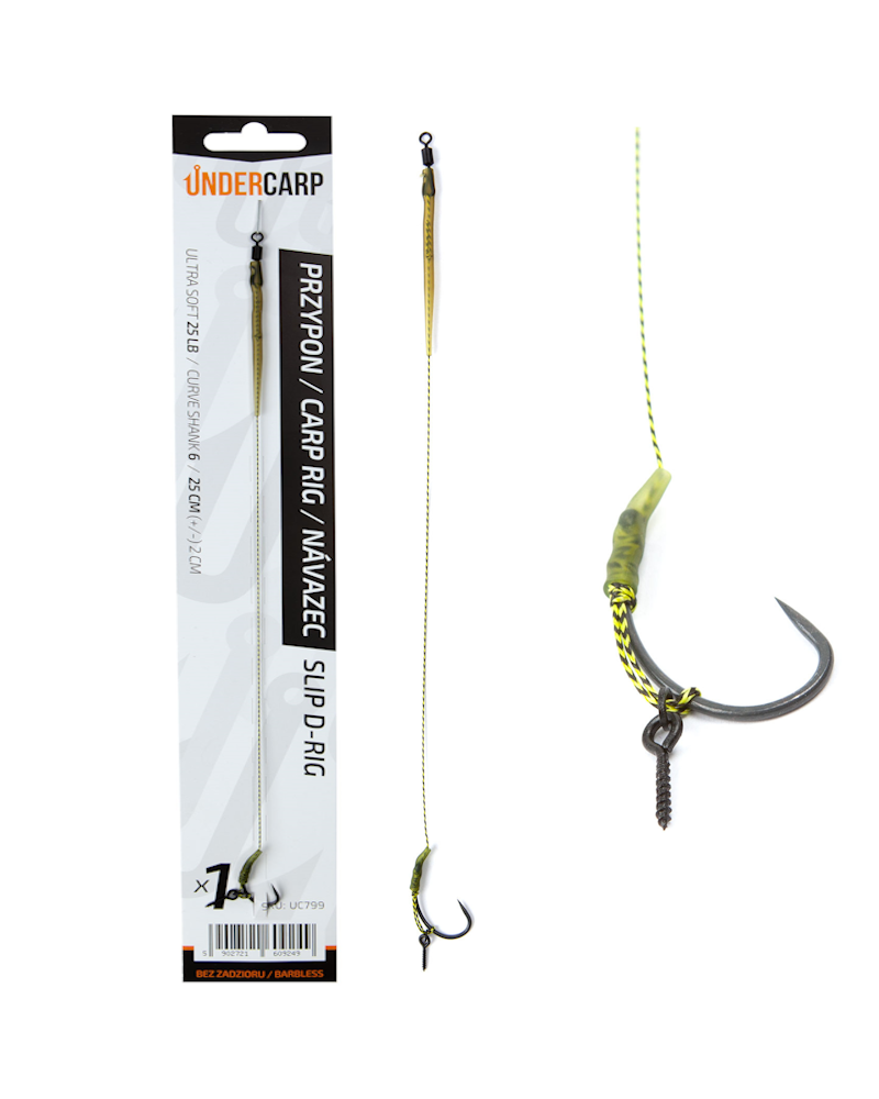 Przypon Karpiowy Undercarp Slip D-Rig Bezzadziorowy Nr 6 25lbs 25cm Curve Shank Ultra Soft 1szt.