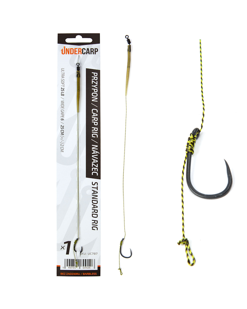 Przypon Karpiowy Undercarp Standard Rig Bezzadziorowy Nr 6 25lbs 25cm Curve Shank Ultra Soft 1szt.