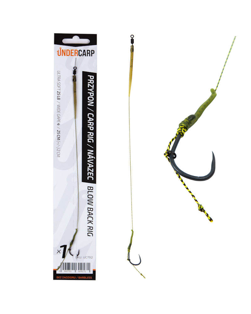 Przypon Karpiowy Undercarp Blow Back Rig Bezzadziorowy Nr 4 25lbs 25cm Curve Shank Ultra Soft 1szt.