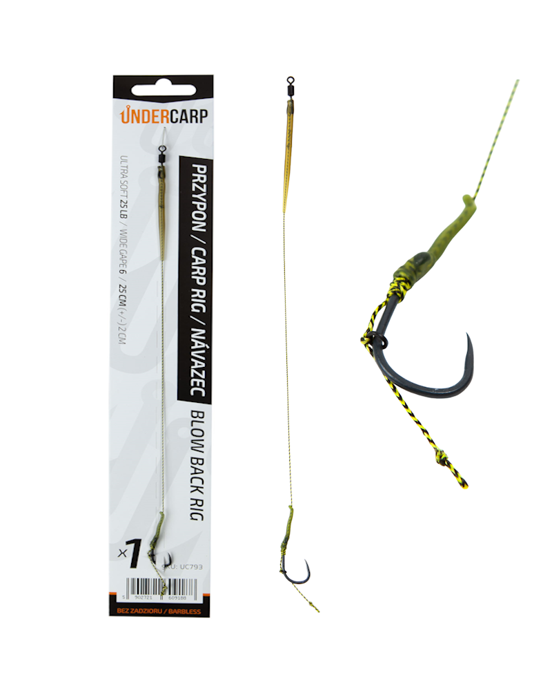 Przypon Karpiowy Undercarp Blow Back Rig Bezzadziorowy Nr 6 25lbs 25cm Curve Shank Ultra Soft 1szt.