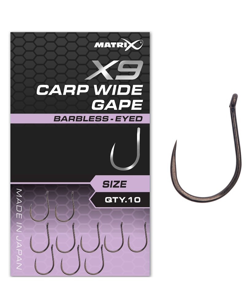 Haczyki Matrix X9 Carp Wide Gape Barbless Eyed